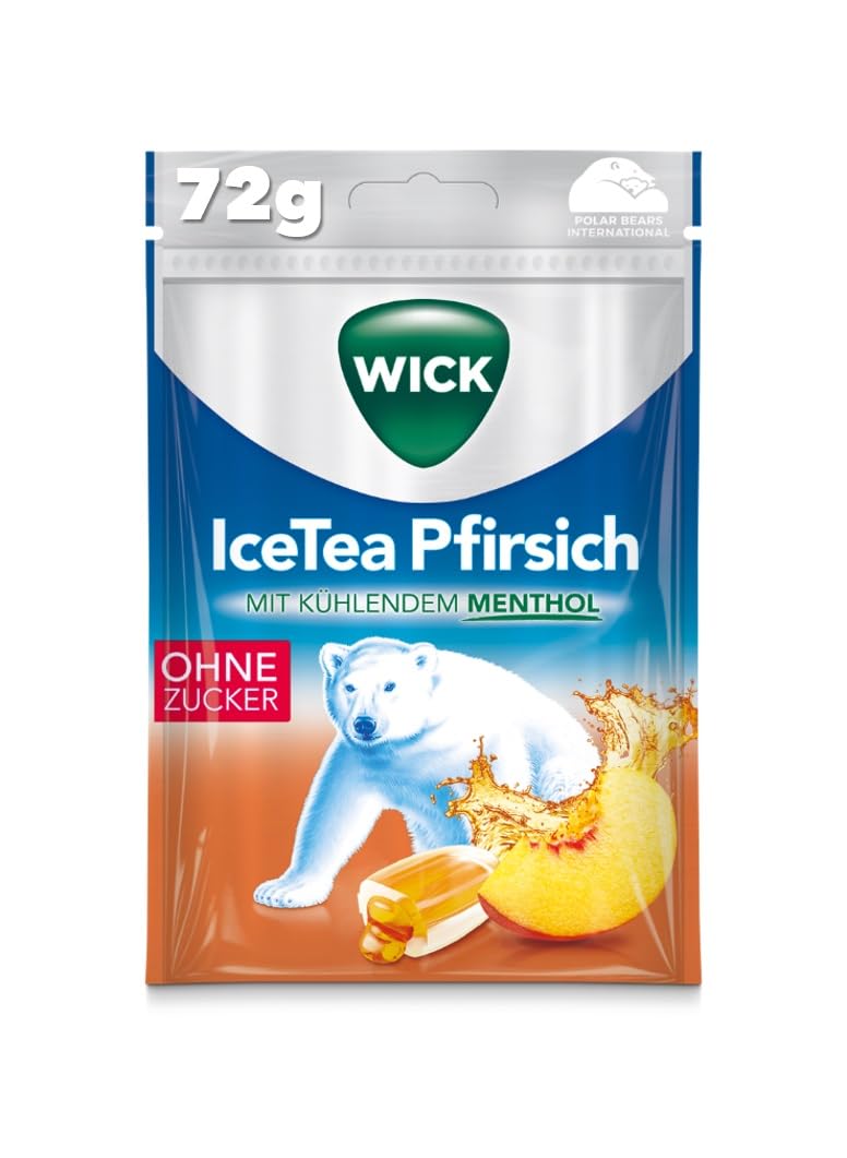 WICK IceTea Pfirsich Hustenbonbons mit kühlendem Menthol und Mate-Extrakt, ohne Zucker