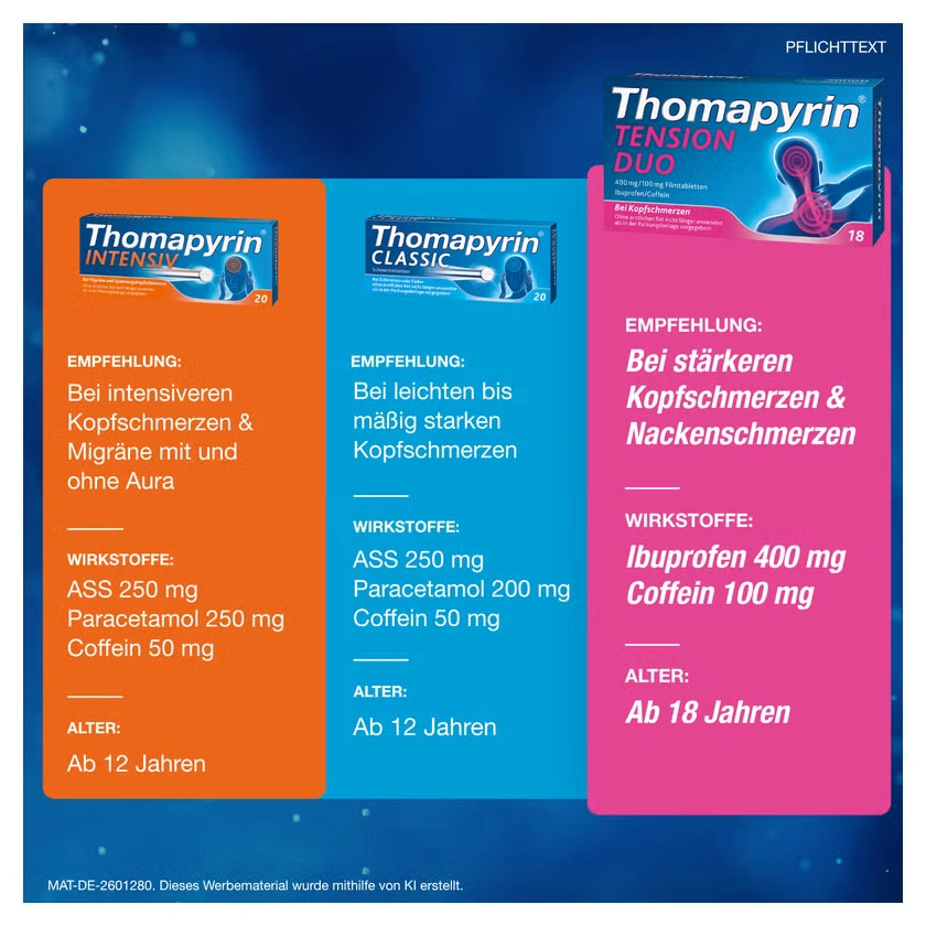 Thomapyrin® TENSION DUO bei Spannungskopfschmerzen, starken Kopfschmerzen & Migräne