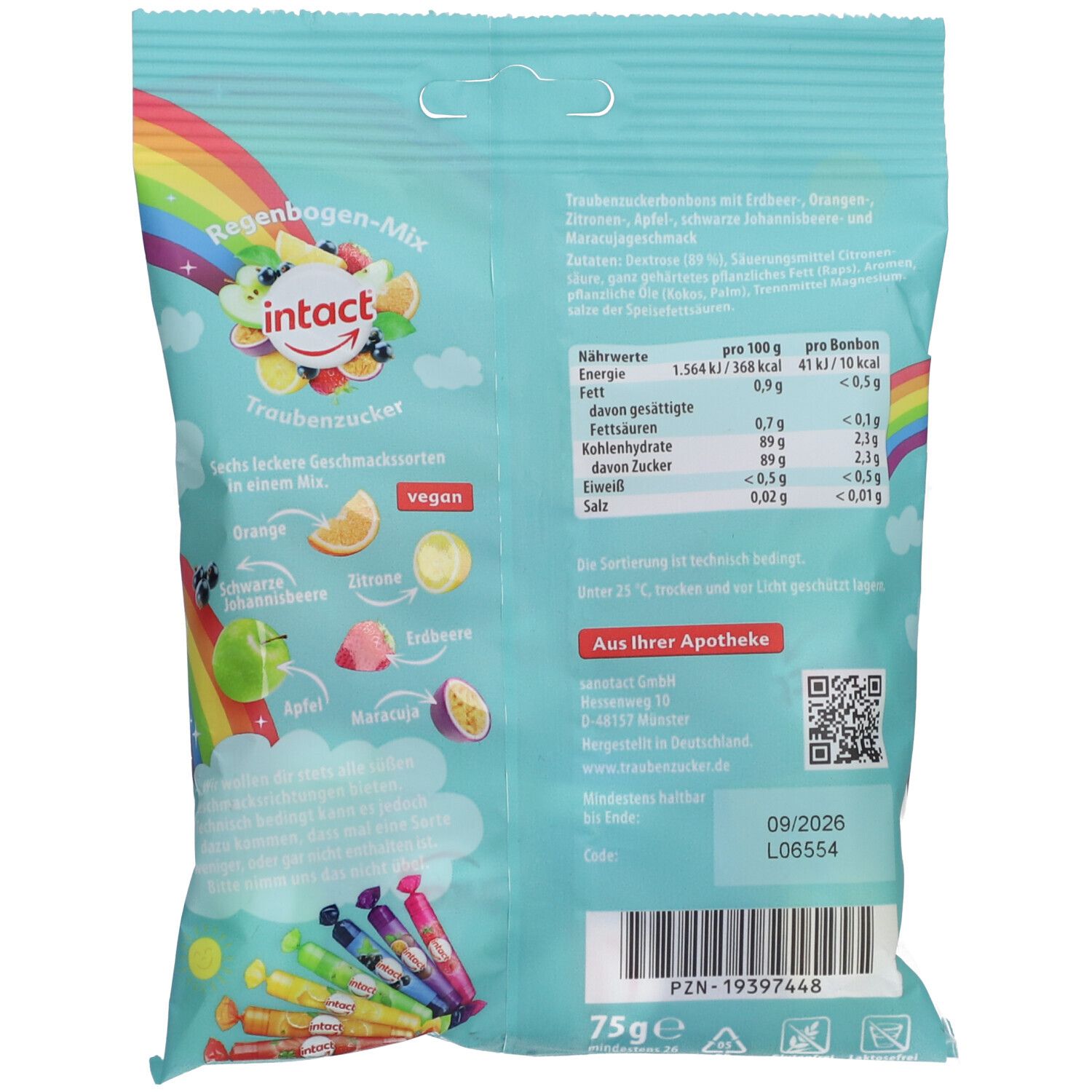 INTACT Traubenzucker Beutel Regenbogen-Mix