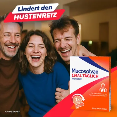 Mucosolvan® 1mal täglich Retardkapseln bei festsitzendem Husten, starker Verschleimung & zähem Schleim