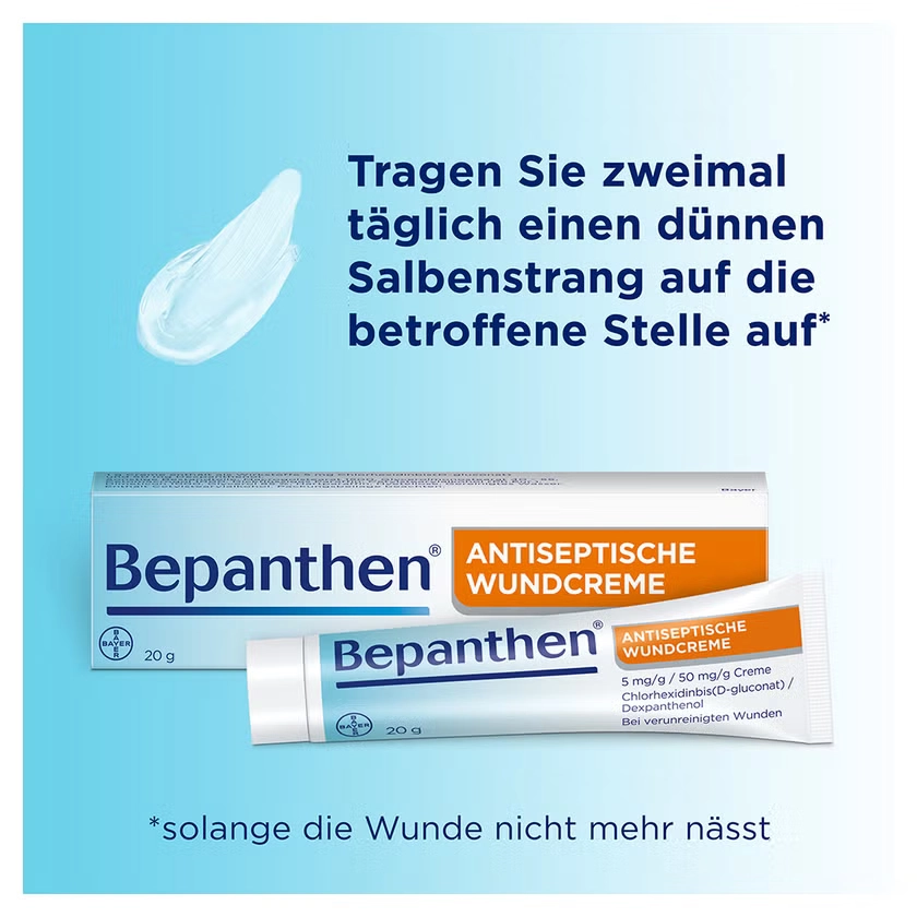 Bepanthen® Antiseptische Wundcreme bei infektionsgefährdeten Schürfwunden, Schnittwunden & Kratzwunden