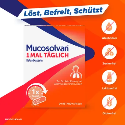 Mucosolvan® 1mal täglich Retardkapseln bei festsitzendem Husten, starker Verschleimung & zähem Schleim