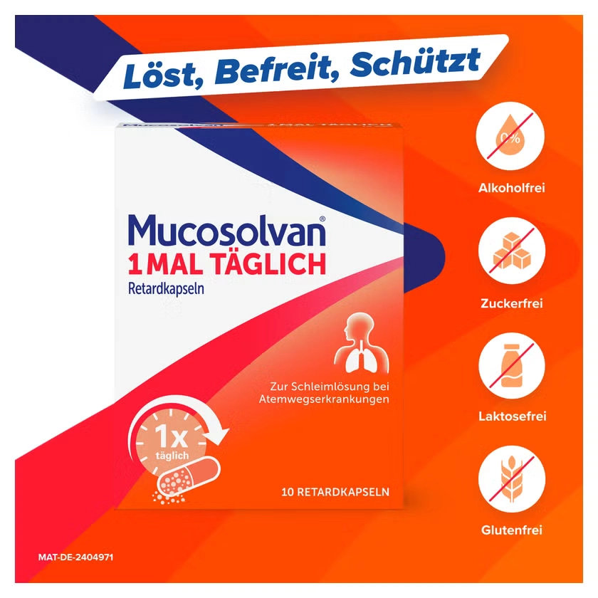 Mucosolvan® 1mal täglich Retardkapseln bei festsitzendem Husten, starker Verschleimung & zähem Schleim