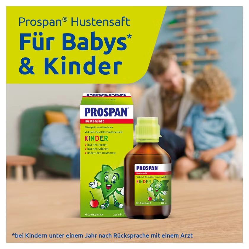 Prospan® Hustensaft für Kinder bei festsitzendem Schleim, Husten & Hustenreiz - Kirschgeschmack