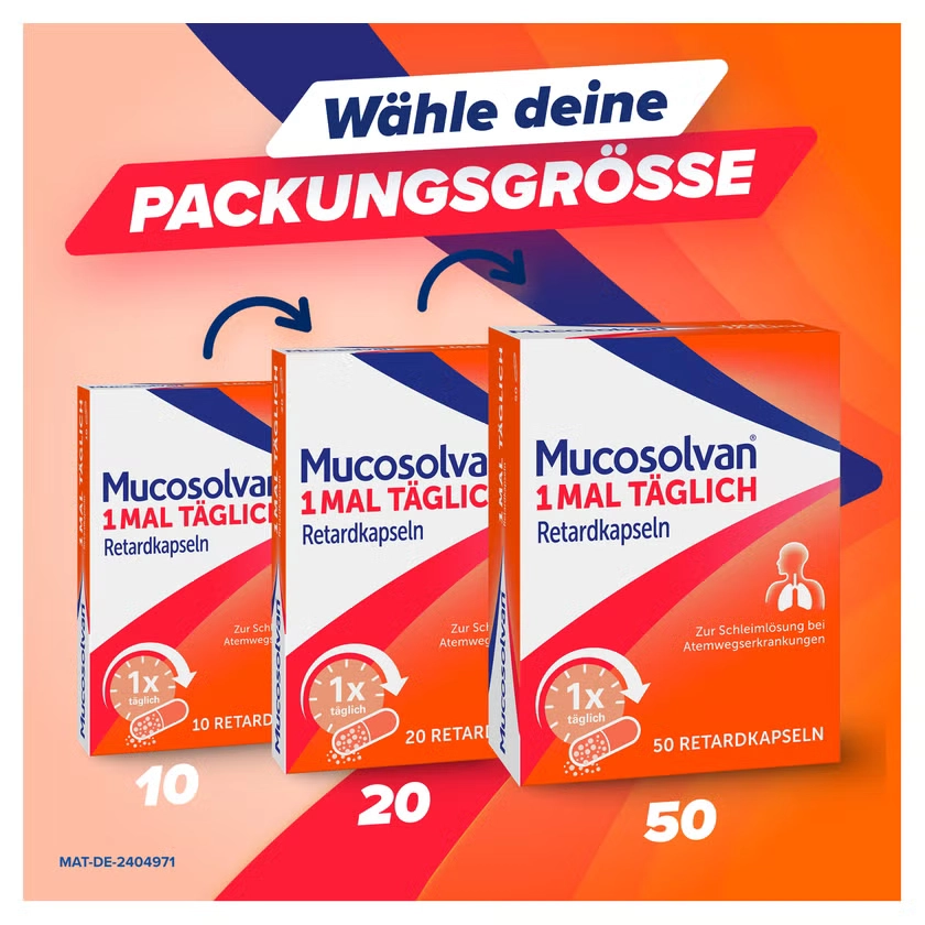 Mucosolvan® 1mal täglich Retardkapseln bei festsitzendem Husten, starker Verschleimung & zähem Schleim